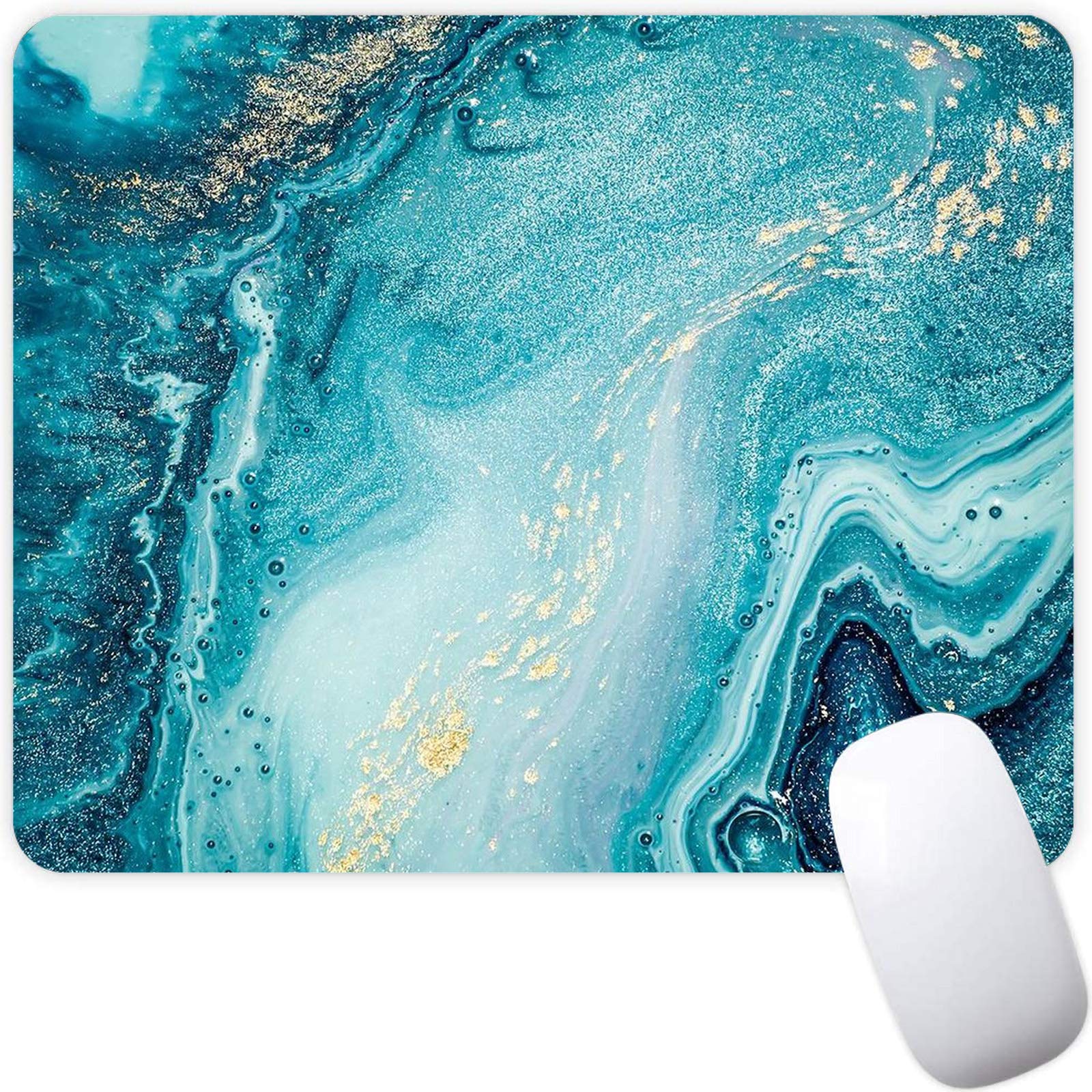 Mouse Pad for Boy Girl,Blue Marble Gold Pattern Seamless Waterproof Gaming Mouse Pad Desk Accessories Non-Slip Rubber Mousepad for Laptop and Computer