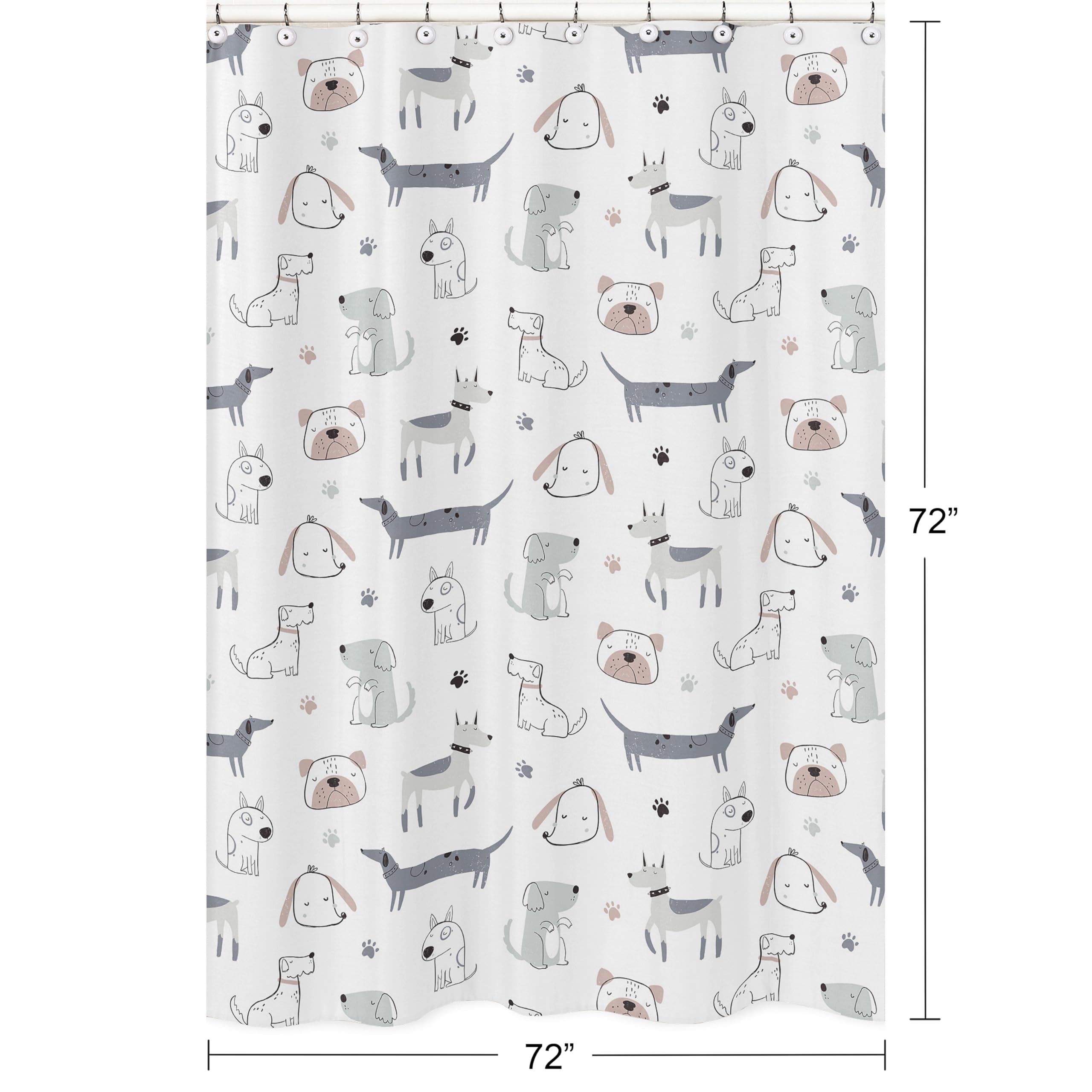 Sweet Jojo Designs Duschvorhang, Uni, geschlechtsneutraler Stoff, Badezimmer, Dekoration, Bad, Baby, Kind, Teenager, Kinder, 183 x 183 cm, Grau, Taupe, Blau, modern, Welpe, Aquarell, Welpen,