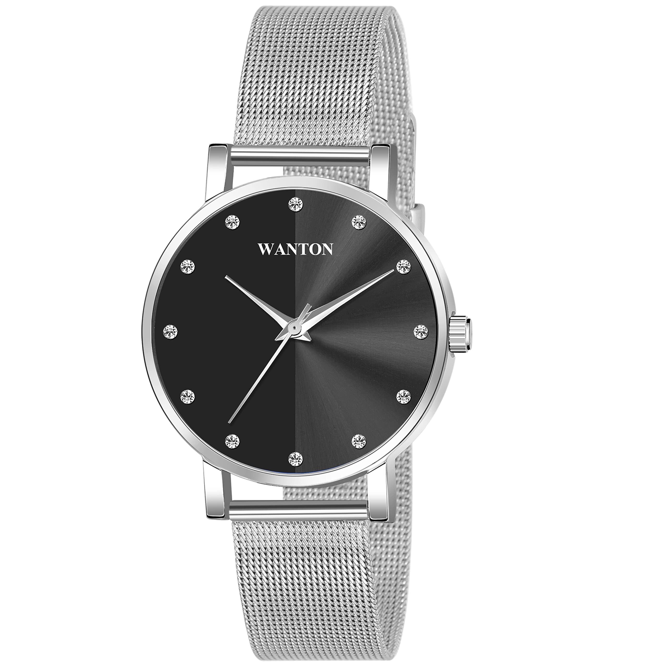 WANTON Sleek dial Design Silver Chain Belt Analog Watch for Womens (PO1).(P_C_B_9097) (Silver & Black) (B0C1ZTP98L) Amazon Price History, Amazon Price Tracker