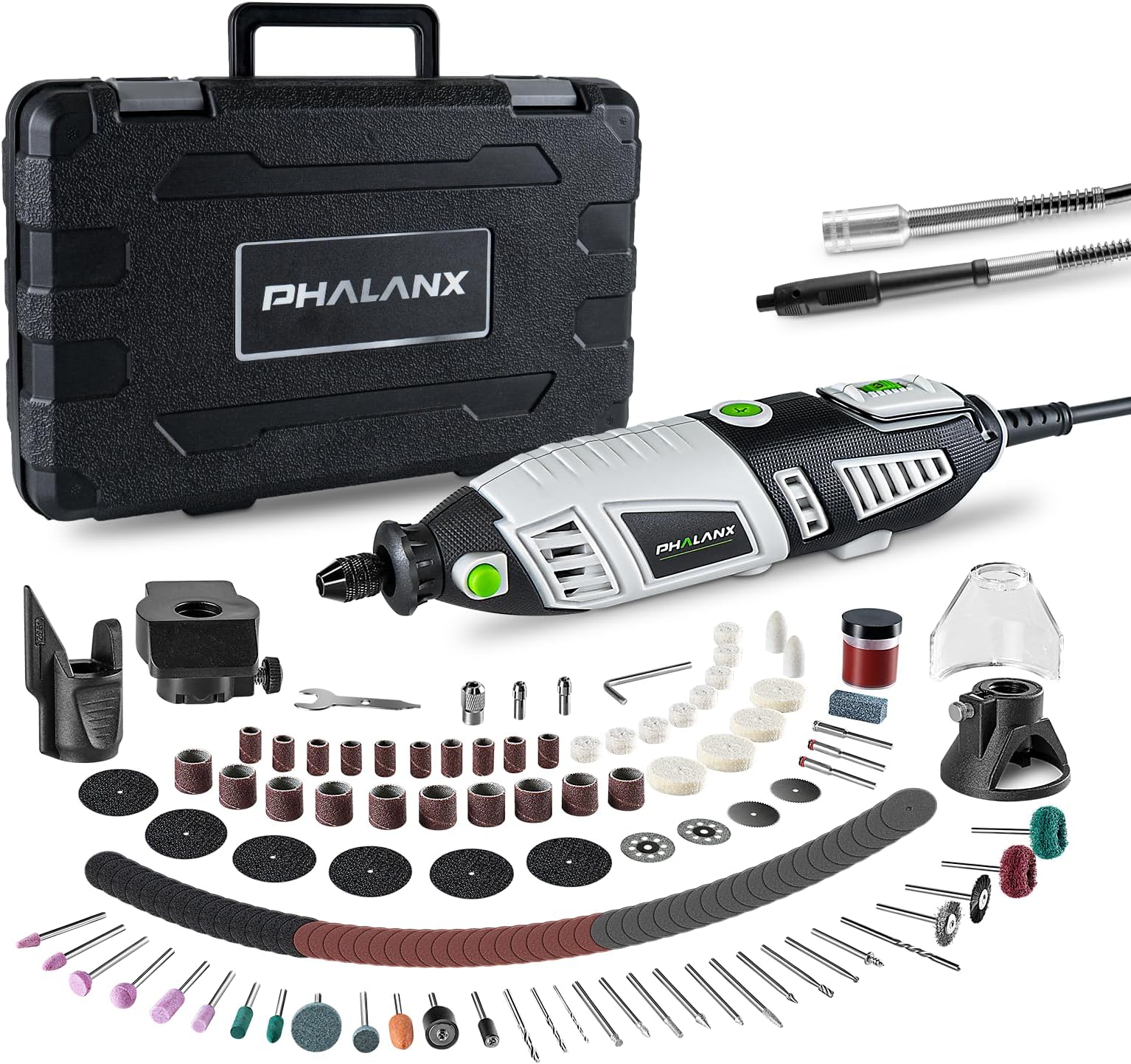180W Rotary Tool Kit, 1.5-Amp 6 Variable Speed with Flex Shaft, 8000-35000RPM Rotary Multi-Tool& 213pcs Accessories Kit, Power Multiuse Set Prefect for Crafting Projects and DIY Creations
