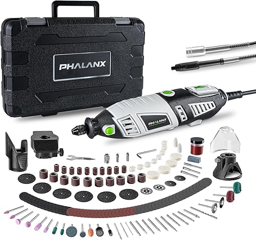 PHALANX Kit de herramientas rotativas de 180 W, 1.5 amperios, 6 velocidades variables con eje flexible, herramienta rotativa multiusos de 8000-35000