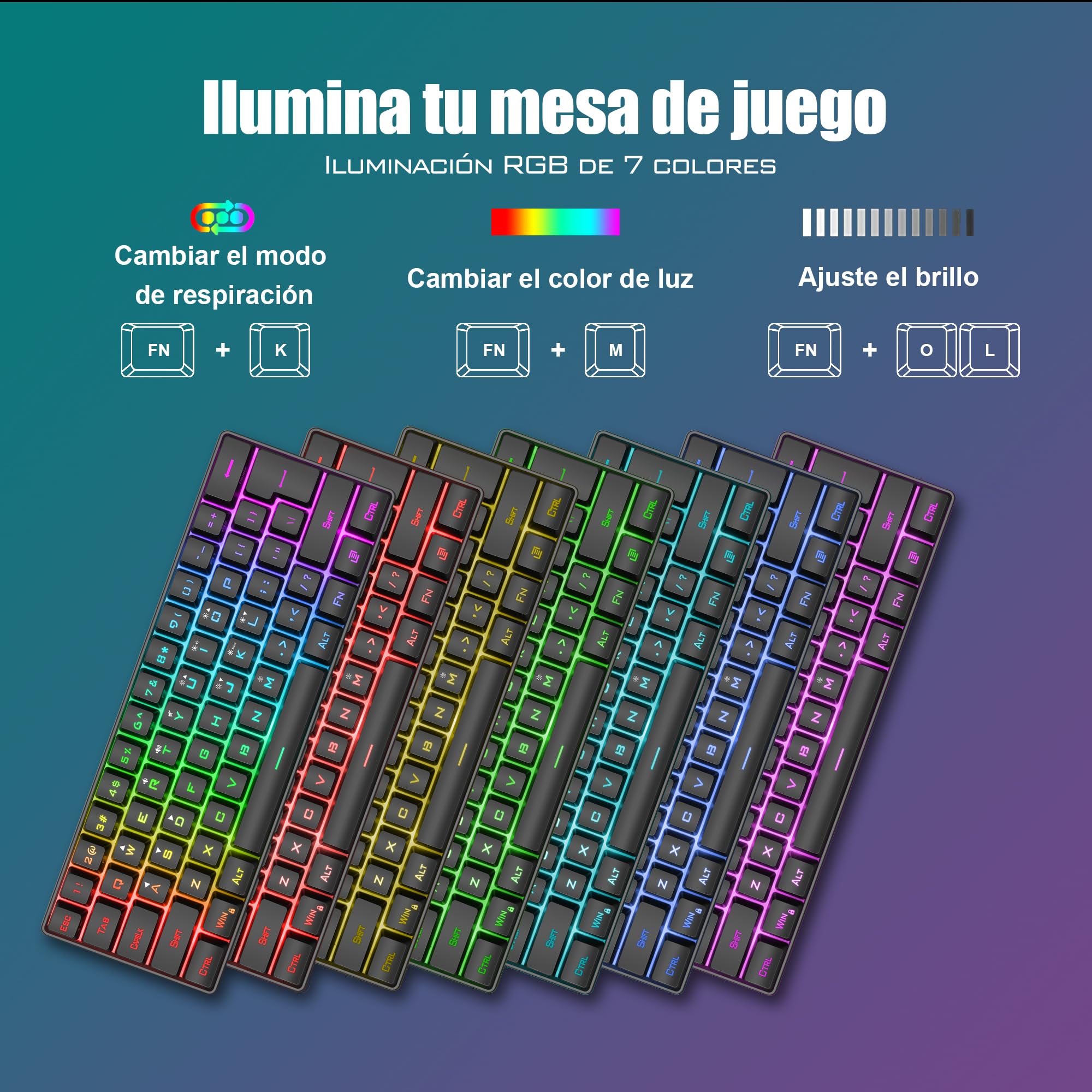 RedThunder K62 - Tastiera e mouse da gaming RGB 60% in lingua spagnola, mini tastiera ultra compatta retroilluminata ed ergonomica, mouse da gaming ottico 7200 dpi, compatibile con PC, PS5, Xbox (nero
