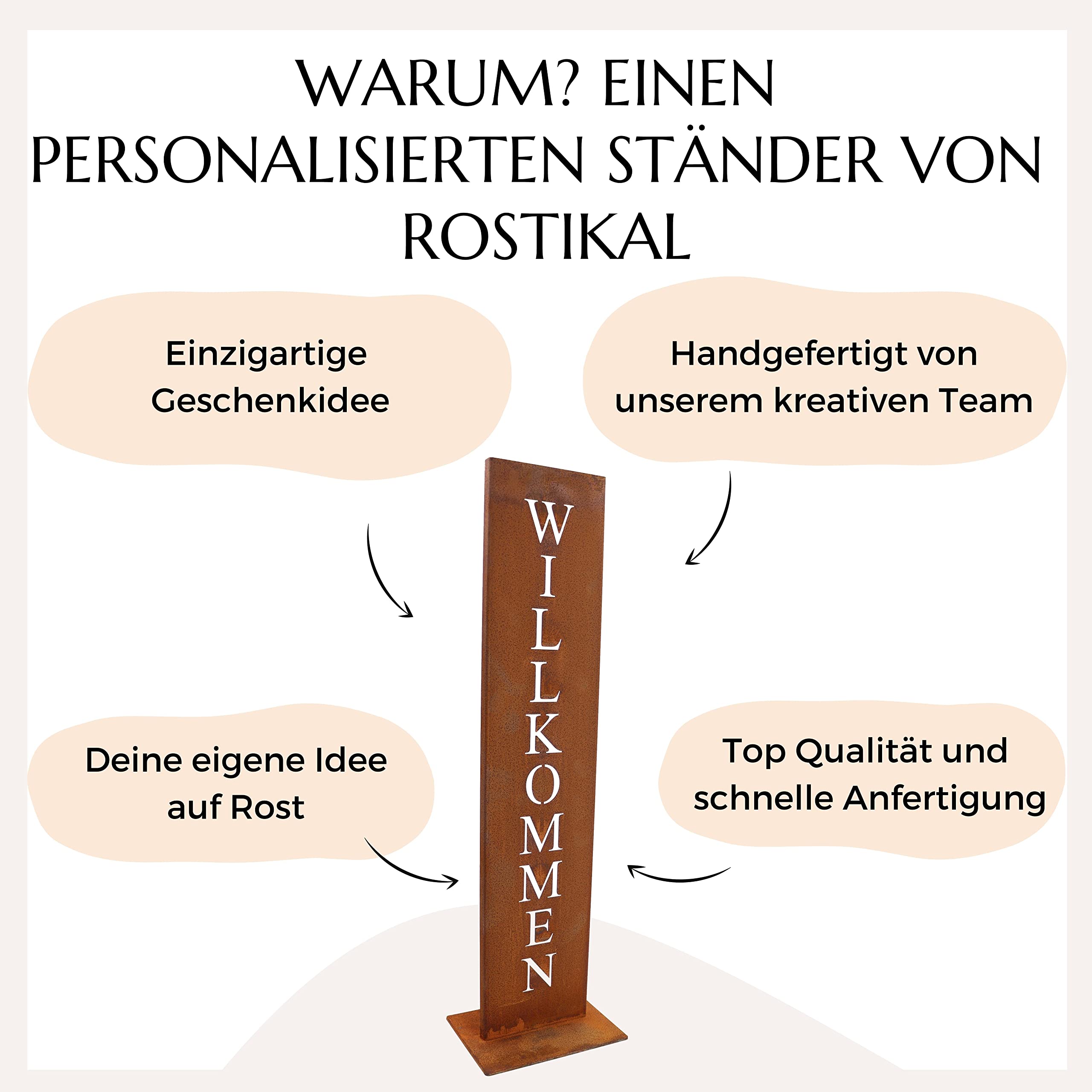 Rostikal Personalisierte Gartenschilder 71cm - Individuelle Rostdeko Garten Deko Schilder mit Namen - Perfekt für Außendekoration & als Geschenke, Wetterfest und Langlebig