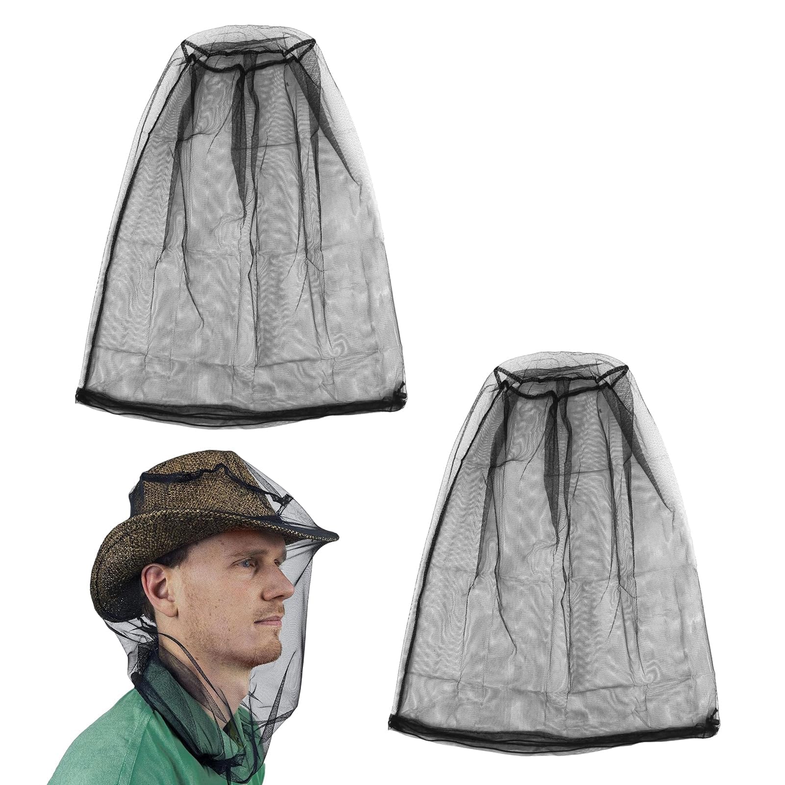 Rete zanzariera 2 pezzi con cappello, rete per zanzariera premium per testa, cappello con telo, protezione contro cimici da letto per campeggio, escursionismo e giardinaggio (46×53 cm)
