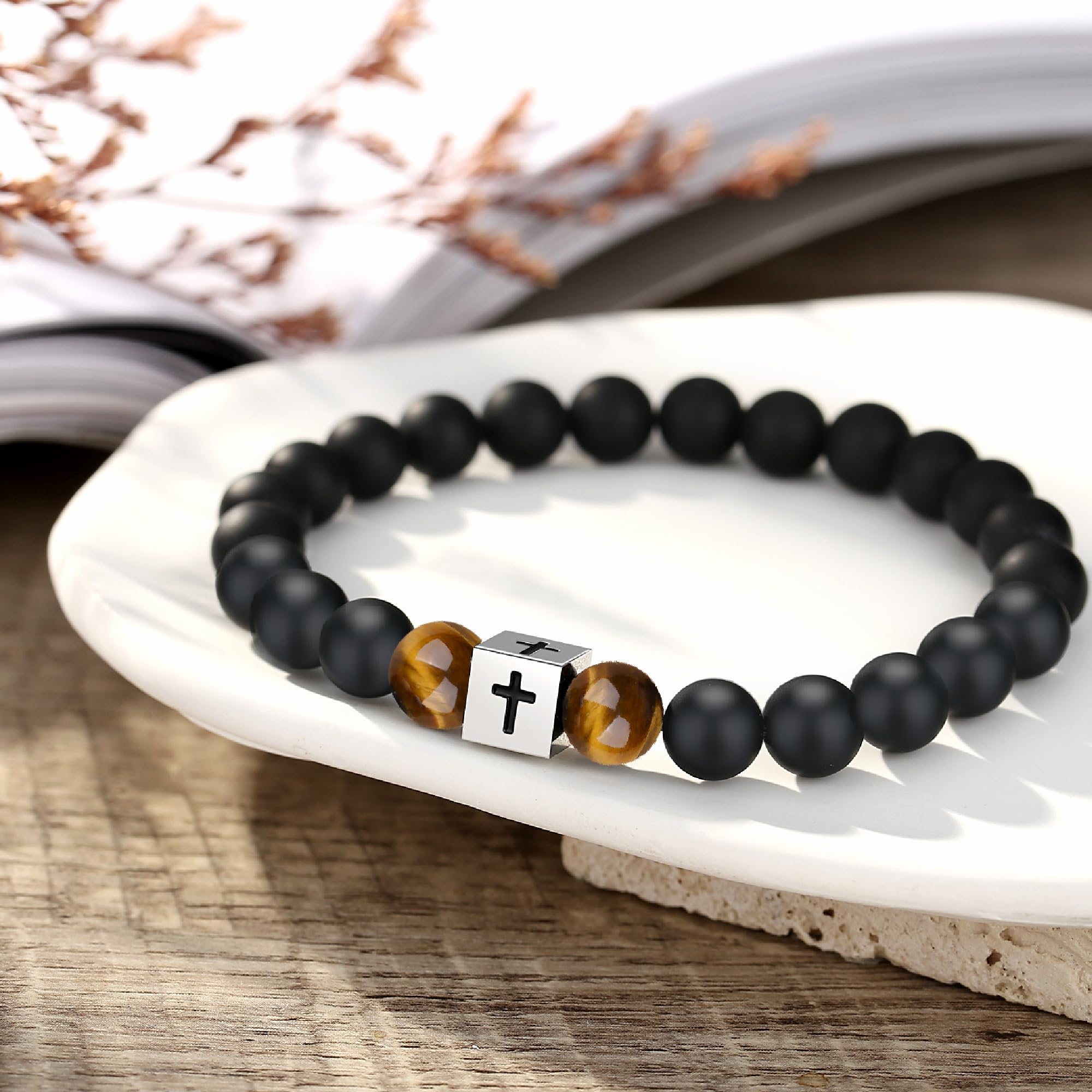 AryaHozel Beaded Cross Bracelet for Men & Boys - First Communion/Confirmation Gifts for Boys, Mens Gifts for Birthday, Graduation, Father's Day, Christmas, Valentine's Day, Easter...