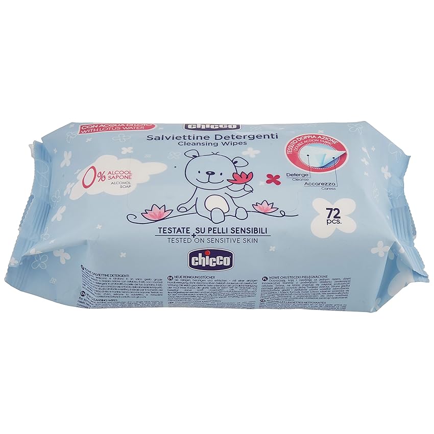 Immagine del prodotto Chicco Salviette Detergenti, Salviette Umidificate Bambini, Salviettine Neonato Multiuso, Senza Alcool, Formula con Fiori di Loto, Profumate, Adatte per Pelli Sensibili, senza Flip Cover, 72 Salviette