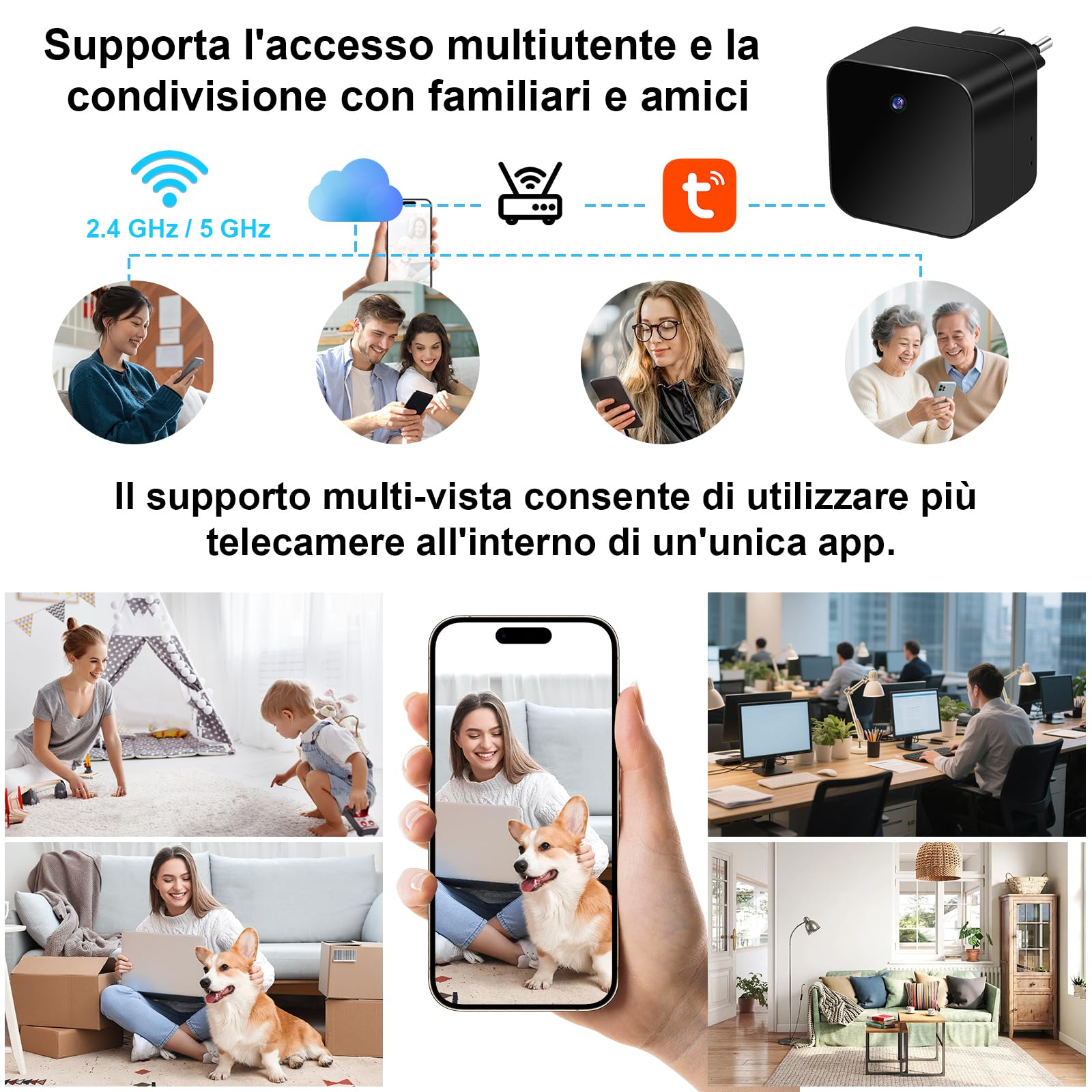 Telecamera Spia WIFI 5G,Videocamera Sorveglianza Interno Caricatore USB | 1080P Spy Cam Senza Fili,Mini Telecamera Nascosta Spia,Rilevamento del Movimento, per Casa/ufficio ,Tuya APP
