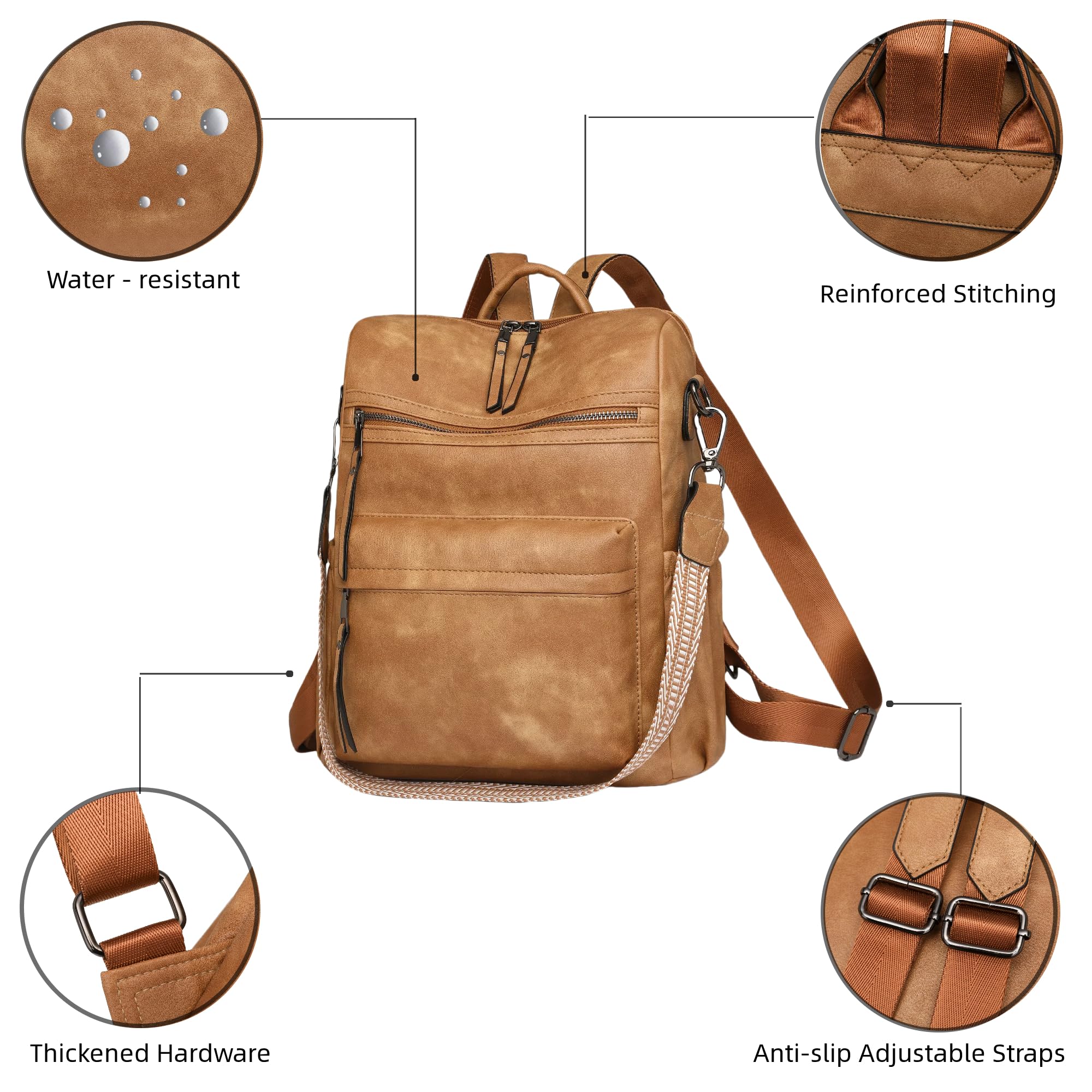 Borsa a tracolla da donna in pelle, da viaggio, Giallo-albicocca, Medium, Zaino da donna alla moda | Zaino alla moda, zaino multiuso per uso quotidiano a tracolla media per le donne