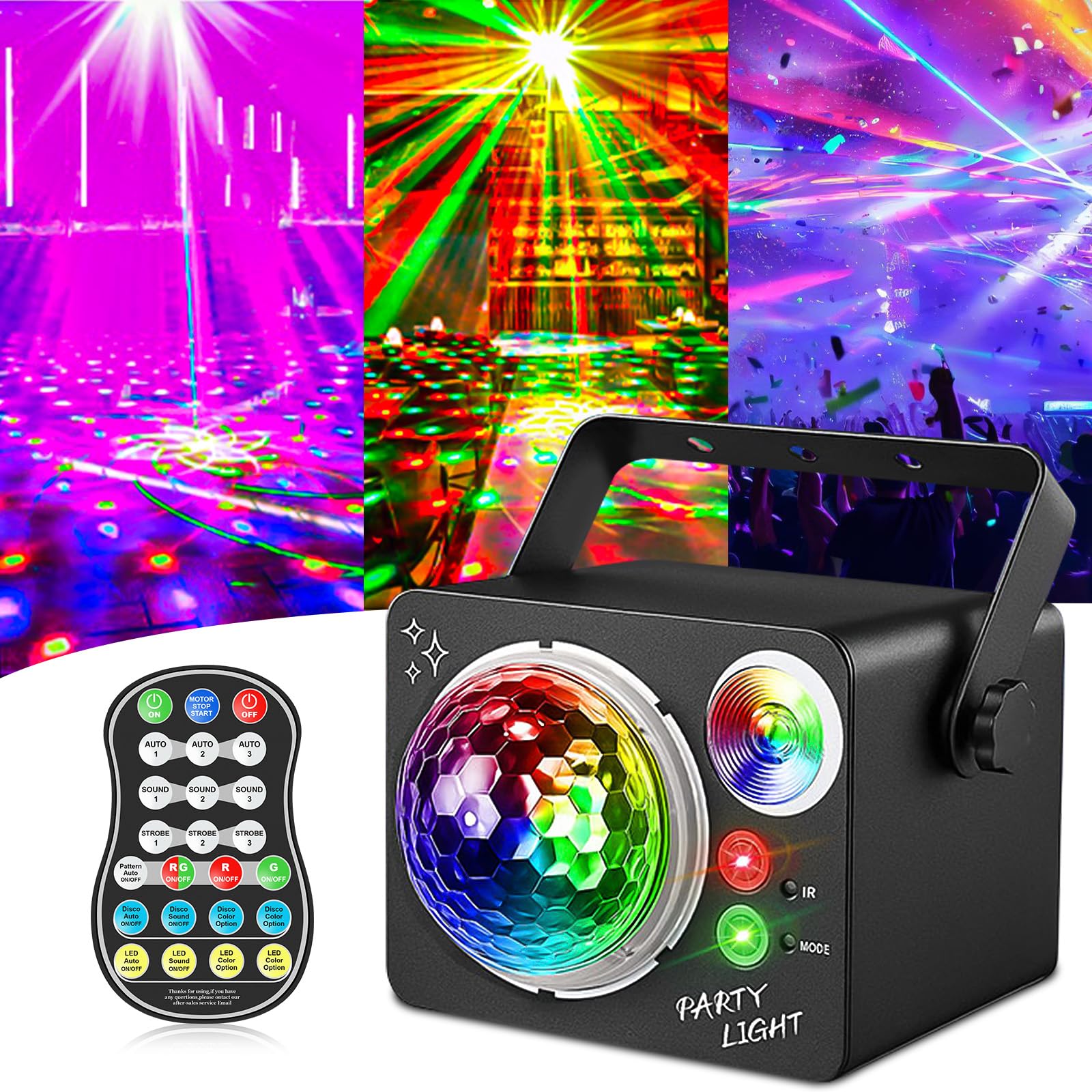 Sfera da discoteca 4 in 1 controllata dalla musica da discoteca con telecomando, LED discoteca luci da discoteca per feste, bar, matrimoni, Halloween, Natale, compleanni