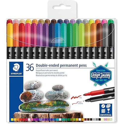 STAEDTLER Double-Ended Permanent Pens, Ideal for marking and drawing on almost anything, 36 Assorted Colors, 3187 TB36
