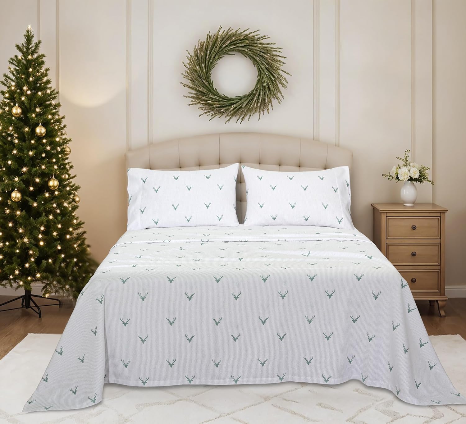 RUVANTI Flannel Sheets King Size - 100% Cotton Double Brushed King Bed Sheets Set - Deep Pockets 16 Inches - All Seasons Breathable & Extra Soft - Warm & Cozy, 4 Piece, Stag Synphony - Image 2