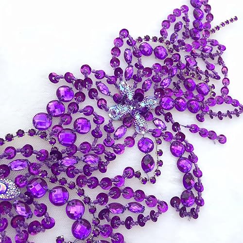 Vista 29 de Parche de cristal único hecho a mano cosido en piedras de lentejuelas de 15.3 x 11.4 pulgadas, accesorio para vestido, cristal de costura para Blanco