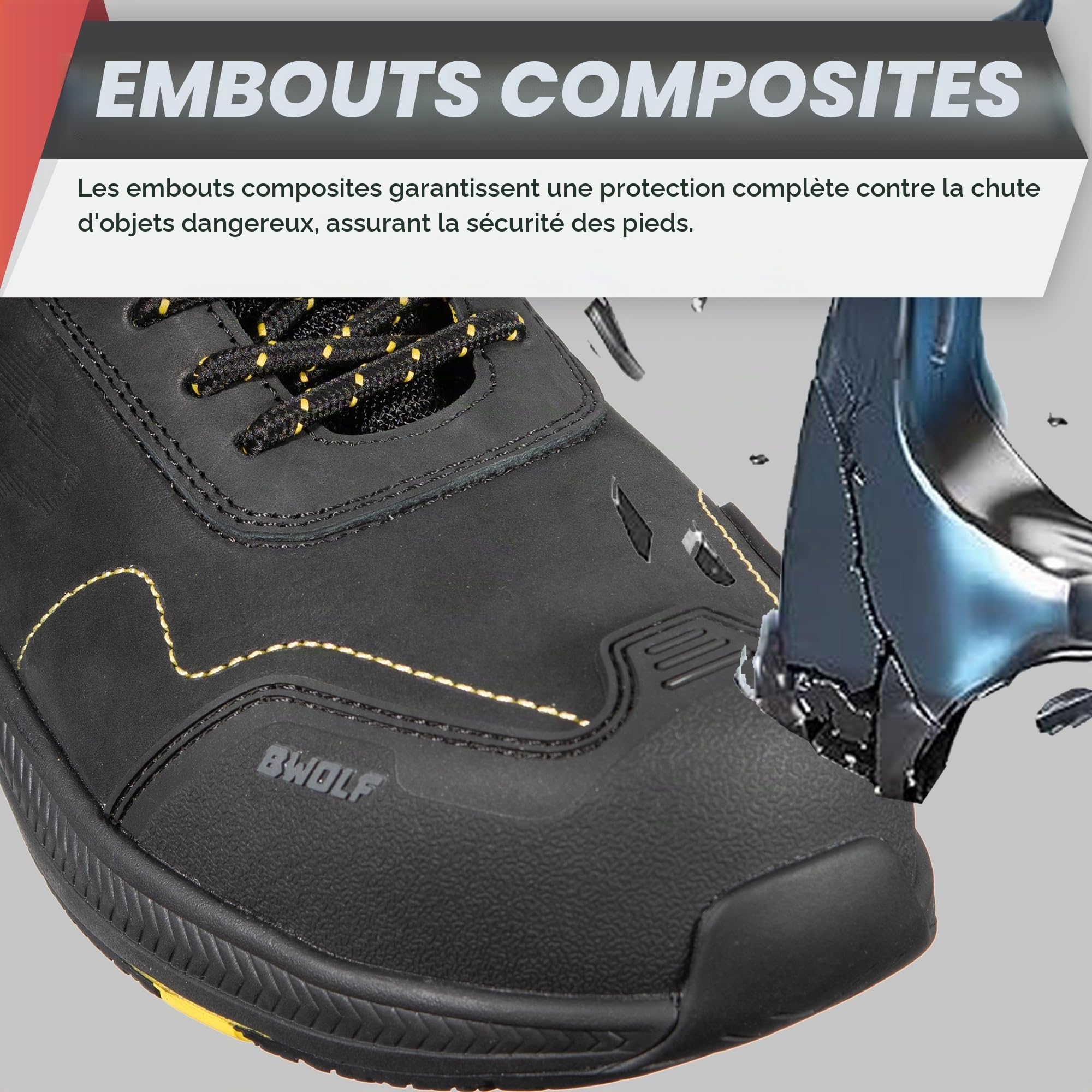 BWOLF Phoenix S3S Chaussures de Travail pour Homme S3 S3 Nabuk Imperméables Antidérapantes 4 x 4 Grip Tech Semelles Ergo