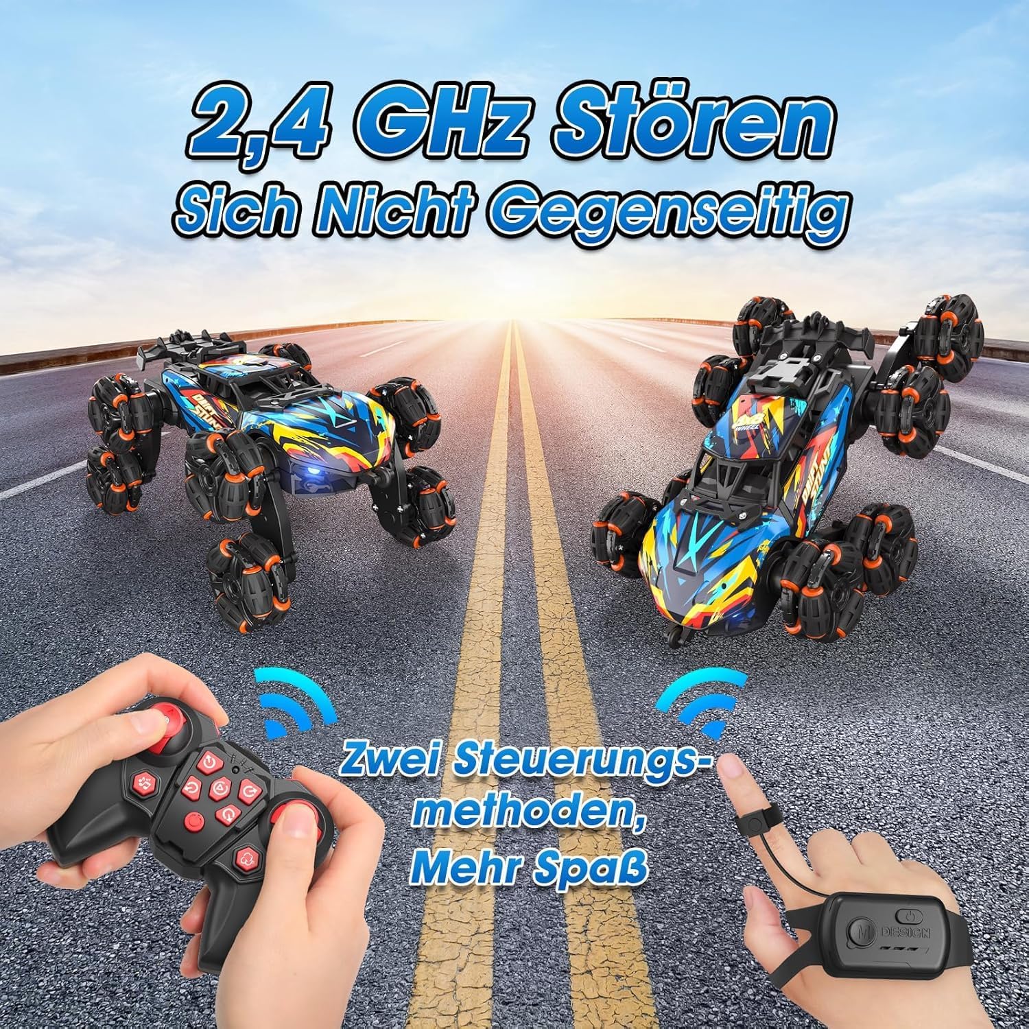 8WD Gesture Sensing Road Stunt Car, Remote Control Cars with LED Light, Music and Spray, Drift RC Car Toys Gifts for 6-12 Years Old Boys Girls - Image 3
