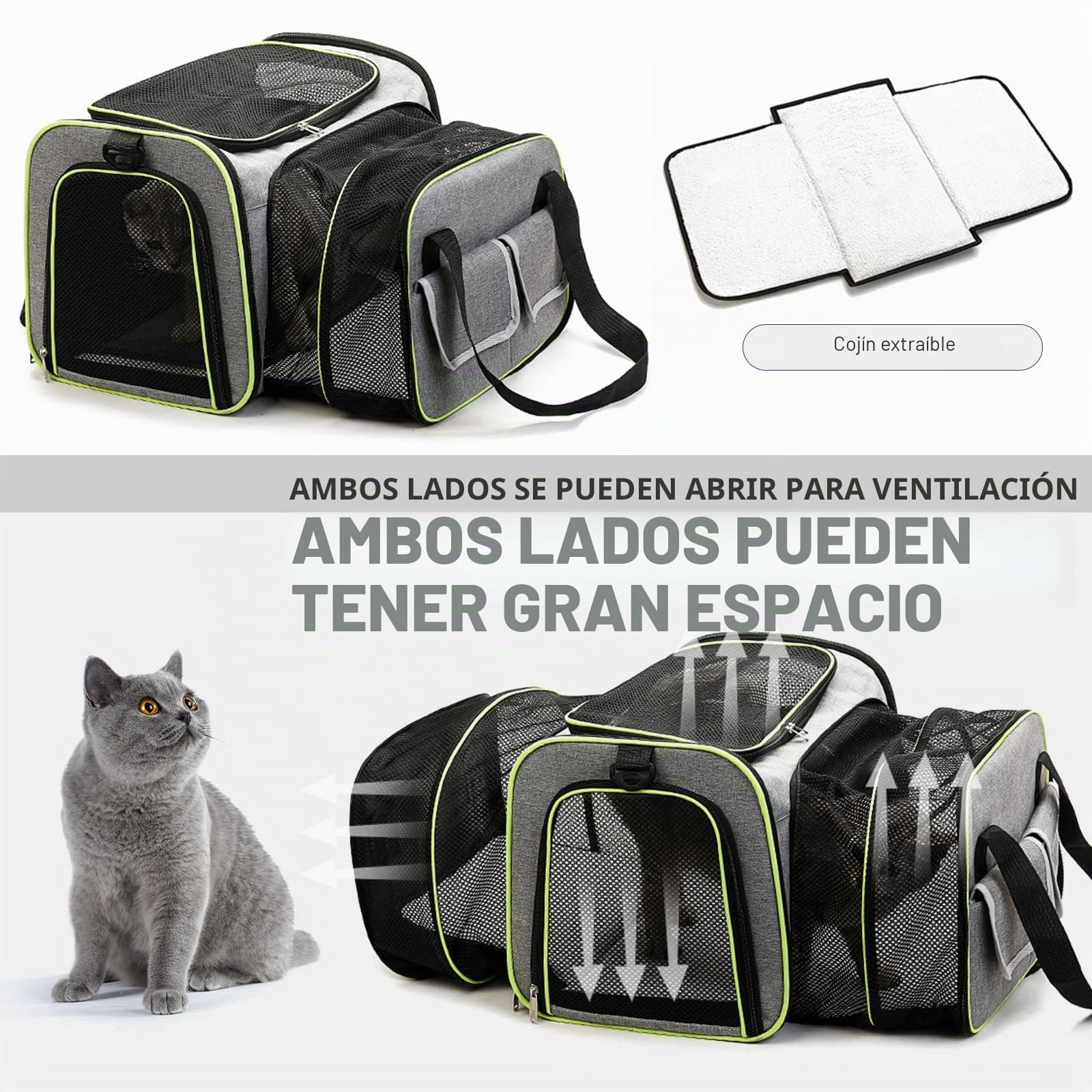 PETCUTE Transportín Perro Gato,Expandible Transportín para Perros,Bolsa Transporte Transpirable para Mascotas,Bolso Plegable de Viaje para Gatos con Colchón Suave y Bolsillos Laterales,M