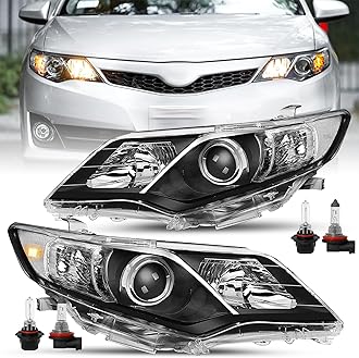JSBOYAT Fit for 2012 2013 2014 Toyota Camry Headlight Assembly Replacement SE/L/LE/XLE/Hybrid Projector Driver Passenger Side(Black Housing with Clear Reflector) with bulbs