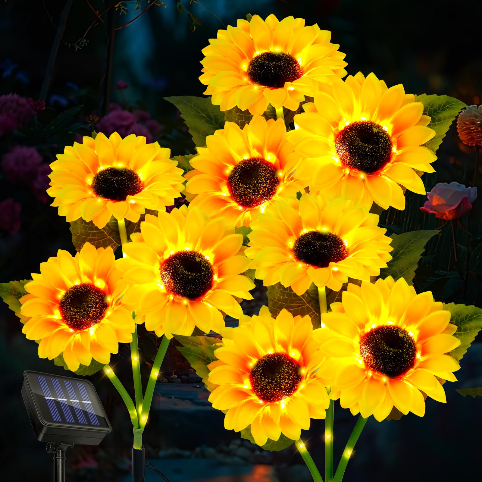 Liuyife 3 Stück Solar Sonnenblume Lichter, Wasserdicht Solar 9 Blumen für Außen Deko, Solarlampen für Yard Blumenbeet Rasen Garten Grab Friedhof Solarleuchten Dekorationen