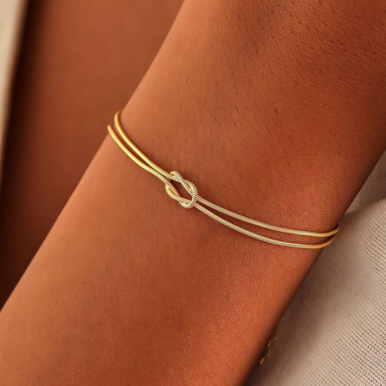 Matching Love Knot Bracelets for Couples Dainty Gold Mother Daughter Bracelet Long Distance Ralationship Jewelry Valentines Day Gifts for Him Her - Image 2