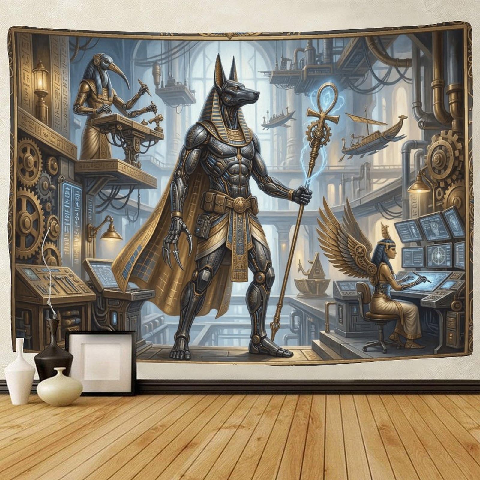 GPMNBCXZK Egyptian Anubis Wall Tapestry Steampunk Art 3D Printed Home Decor for Living Room Bedroom Dorm 100cmx150cm