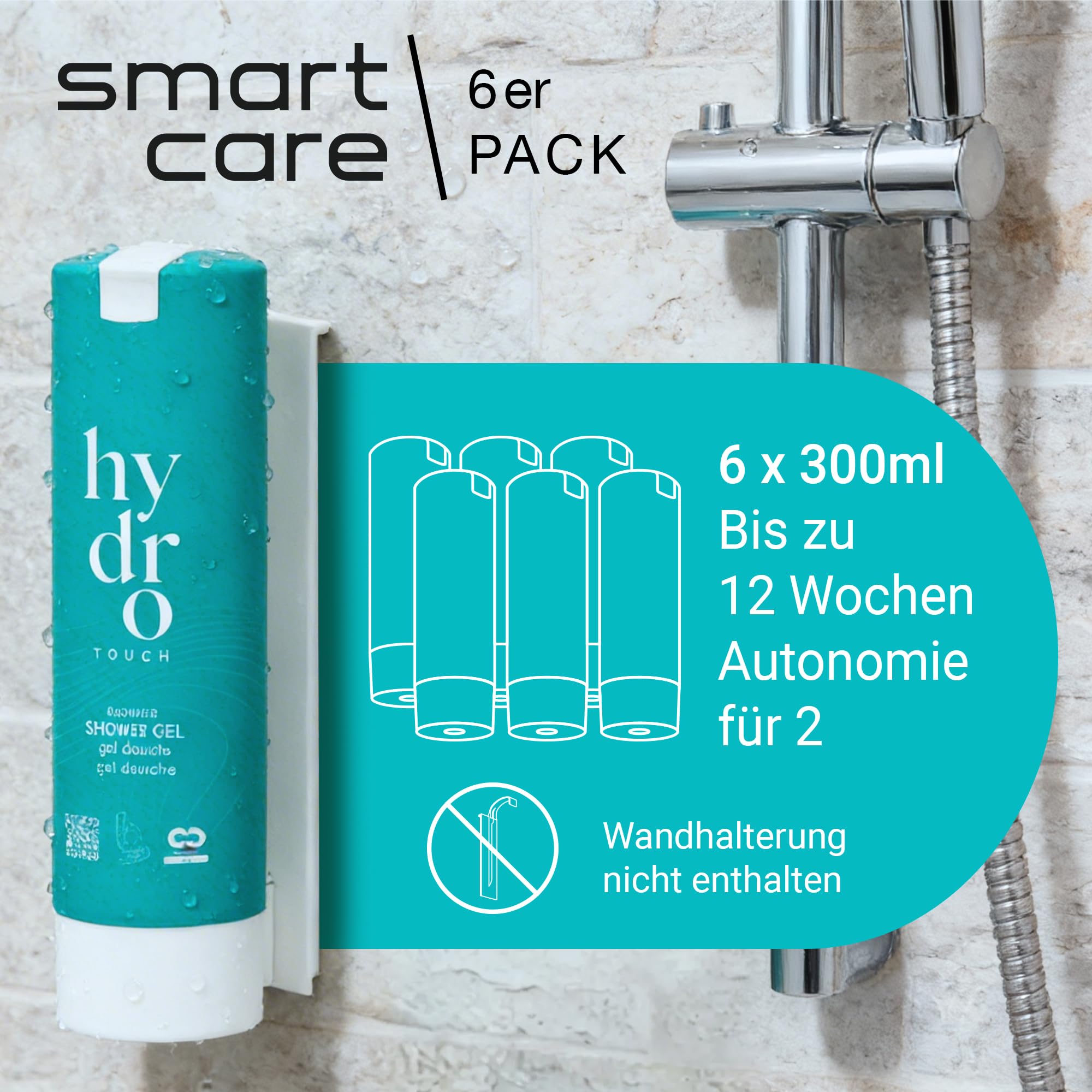 ADA Cosmetics Duschgel – 6 x 300 ml, Nachfüllpack für SMART CARE Wandhalterung, vegan mit hochwertigen Meeresmineralien und Algenextrakt - Hydro Touch - Made in Germany