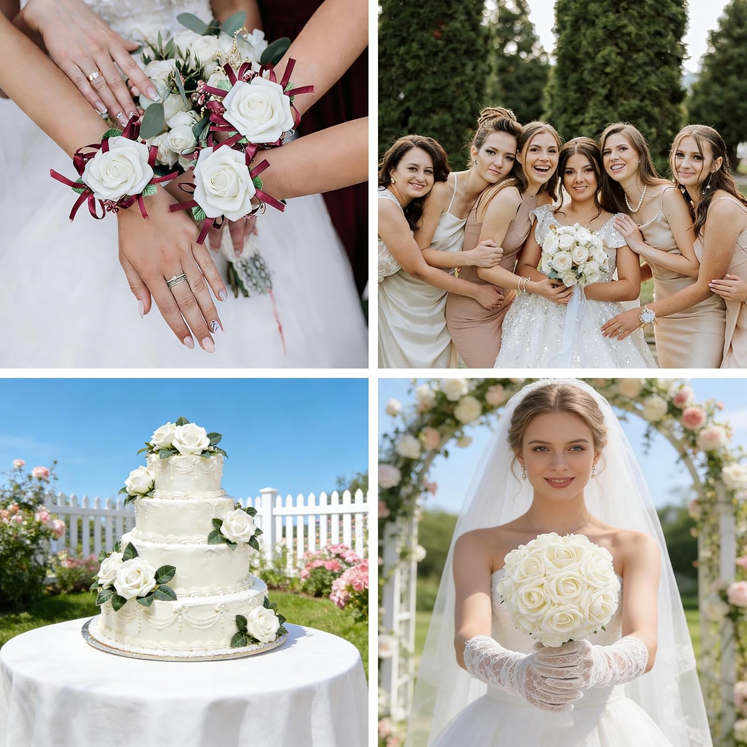 25Pcs Artificial Flowers Foam Fake Roses Ivory White with Stems,for DIY Wedding Bouquets White Bridal Shower Centerpieces Arrangements Party Tables Decorations and Home Decorations
