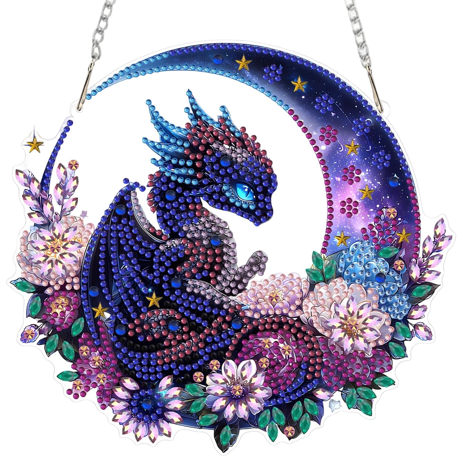 Dragon Diamond Art Hanging Kits for Adults, DIY Gem Art Kits Hanging Ornaments with Diamond Art Tools and Metal Chain, Dragon Diamond Painting Suncatcher, Pendant gift for Home Door Wall Decor