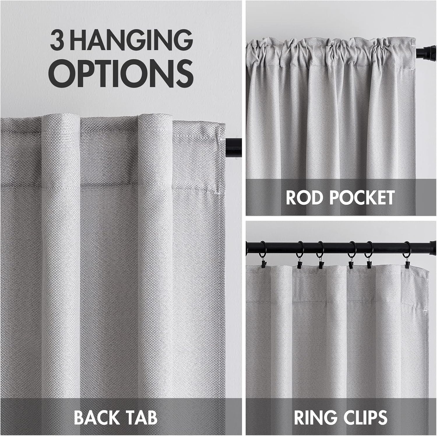 Linen Texture Curtains 90 Inches Long Curtain Panels for Bedroom/Living Room Blackout Curtain Drapes Thermal Insulating Rod Pocket & Back Tab 2 Panels -Dove White
