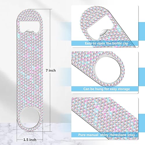 Miniatura 2 de Didaey Abrebotellas plano con purpurina, 4 unidades, acero inoxidable, barra de cerveza, barman clave, amigos, abridor de cerveza con diamantes de