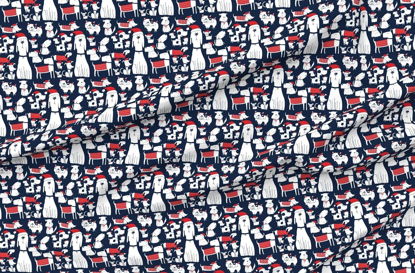 Spoonflower Fabric - Dogs Christmas Festive Puppy Silhouette Printed on Organic Cotton Sateen Fabric by The Yard - Sewing Quilting Apparel Home Decor