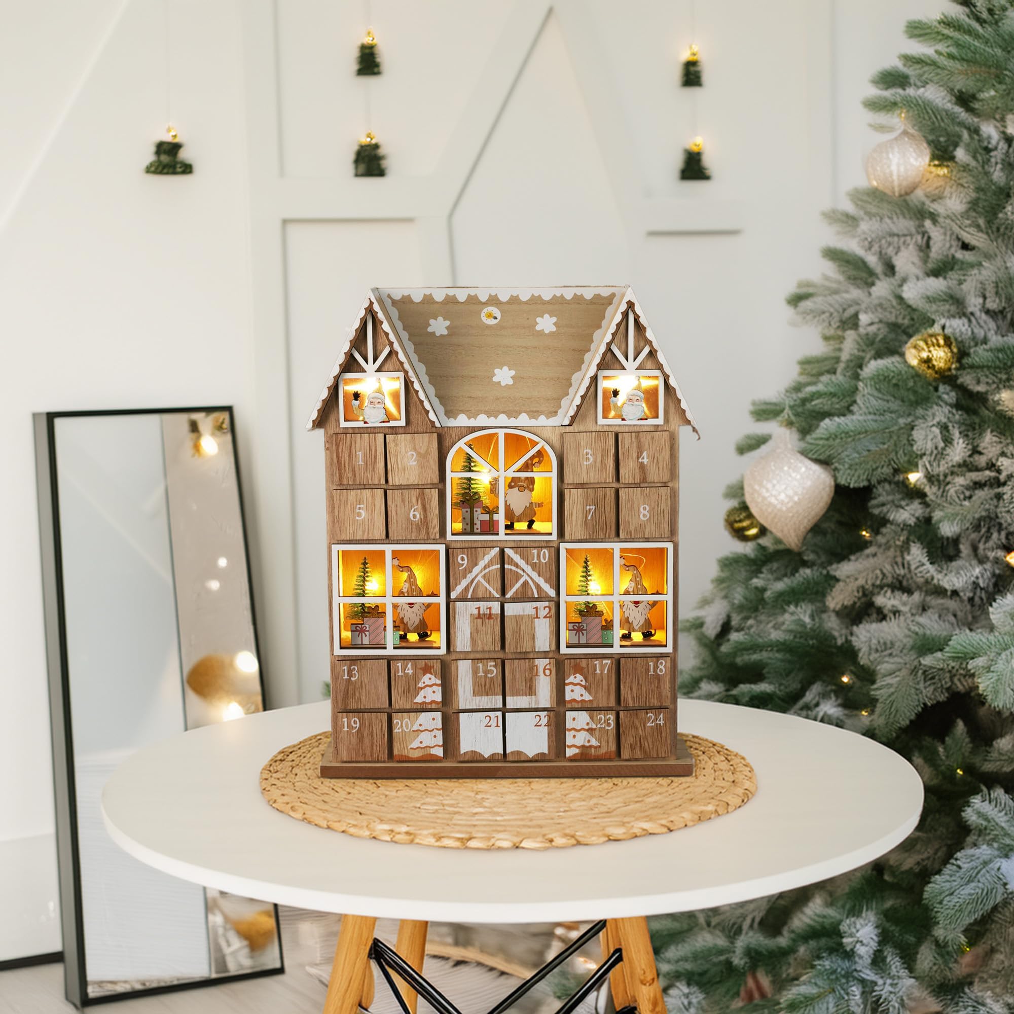 Well Home LED-Adventskalender aus Sperrholz mit Boxen und Lichtern