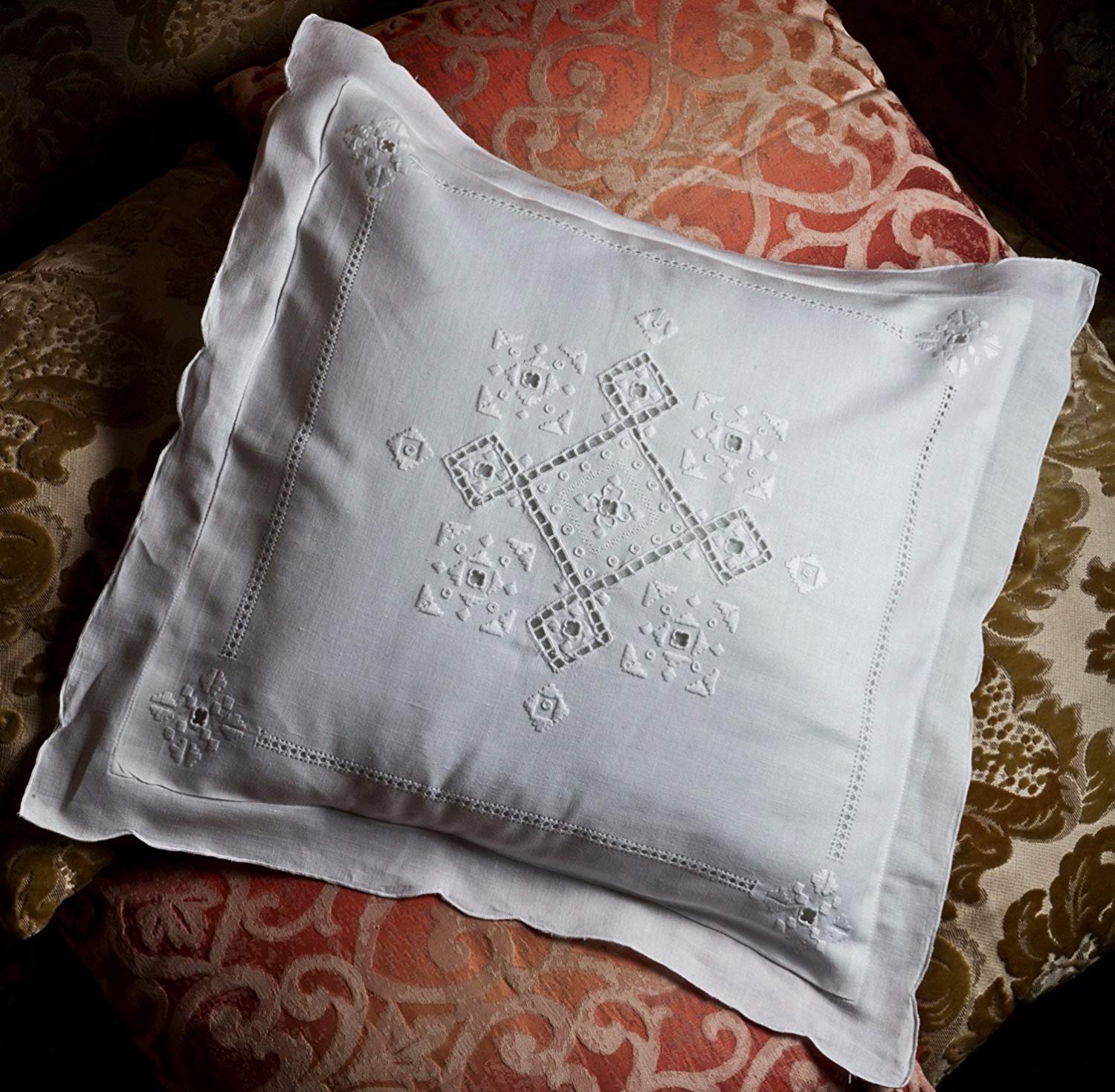 Zenoni & Colombi Coppia di Tende Ricamate a mano Italiano 600 Made in Italy Misto Lino Varie Dimensioni (45x180
