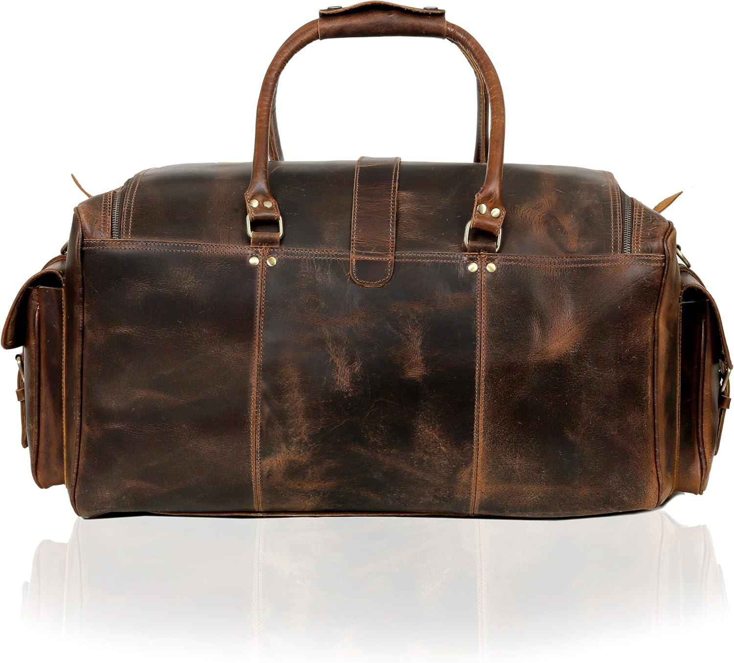 Cuero Full Grain Leather Duffle Bag for Men, Buffalo Overnight Weekend Travel Bag, Carry On with Organized Pockets, YKK Zippers, Adjustable Strap (Choclate Brown)