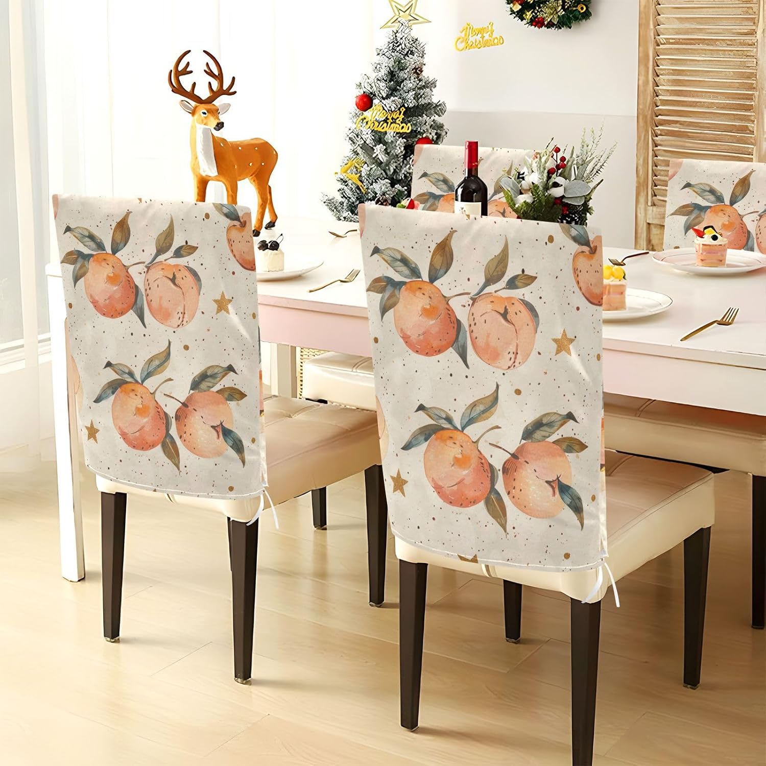 ALAZA Vintage Peaches and Stars Chair Back Cover Set of 6, Washable Reusable Removable Chair Slipcovers Decorative Chair Cover for Home Kitchen Wedding Party