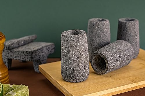 Miniatura 5 de Vasos de chupito de piedra volcánica - Juego de 4 chupitos naturales - 1.5 oz - 100% orgánico y ecológico - Roca de basalto natural