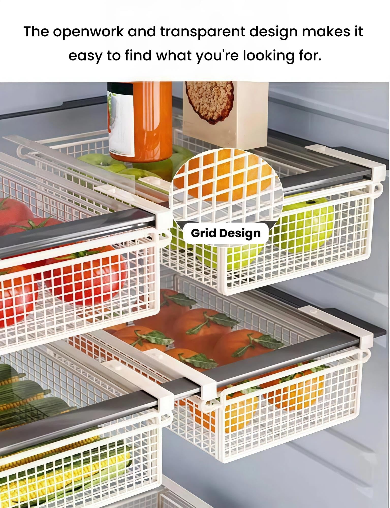 Panier Grille Suspendu pour Étagère, Panier Fruits Légumes du Frigo