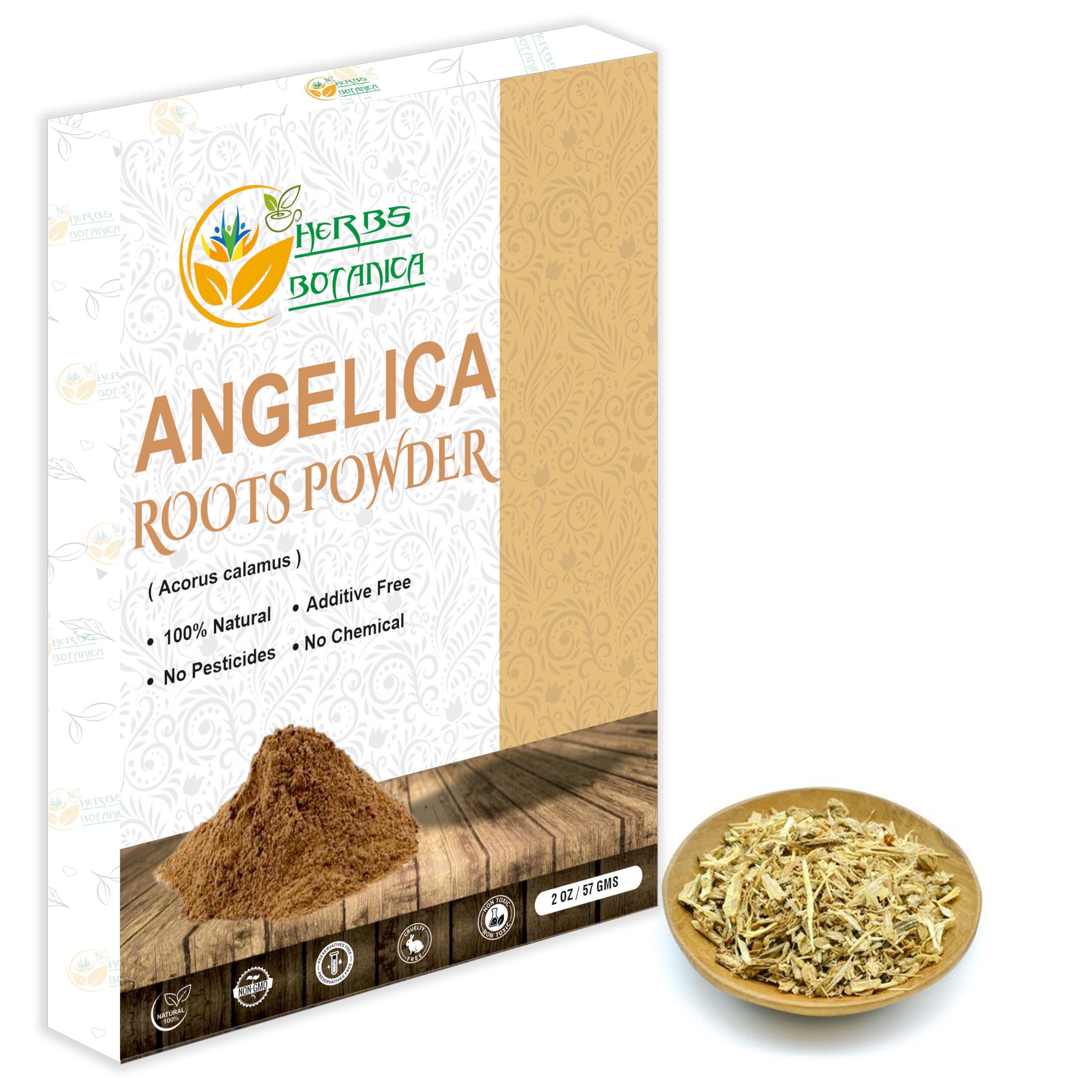 Herbs Botanica Angelica Root Powder 100% Pure & Natural Angelica Herb (Angelica Sinensis) for Herbal Tea, DIY Wellness & Beauty Finely Ground, Non-GMO & Additive Free 2 oz Pack
