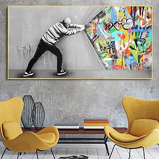 XIANGPEIFBH Decorazione Pittura Moderna Creativa Bansky Graffiti Colorata Street Art Poster E Stampe Parete su Tela per Soggiorno 80x160 cm Senza Cornice