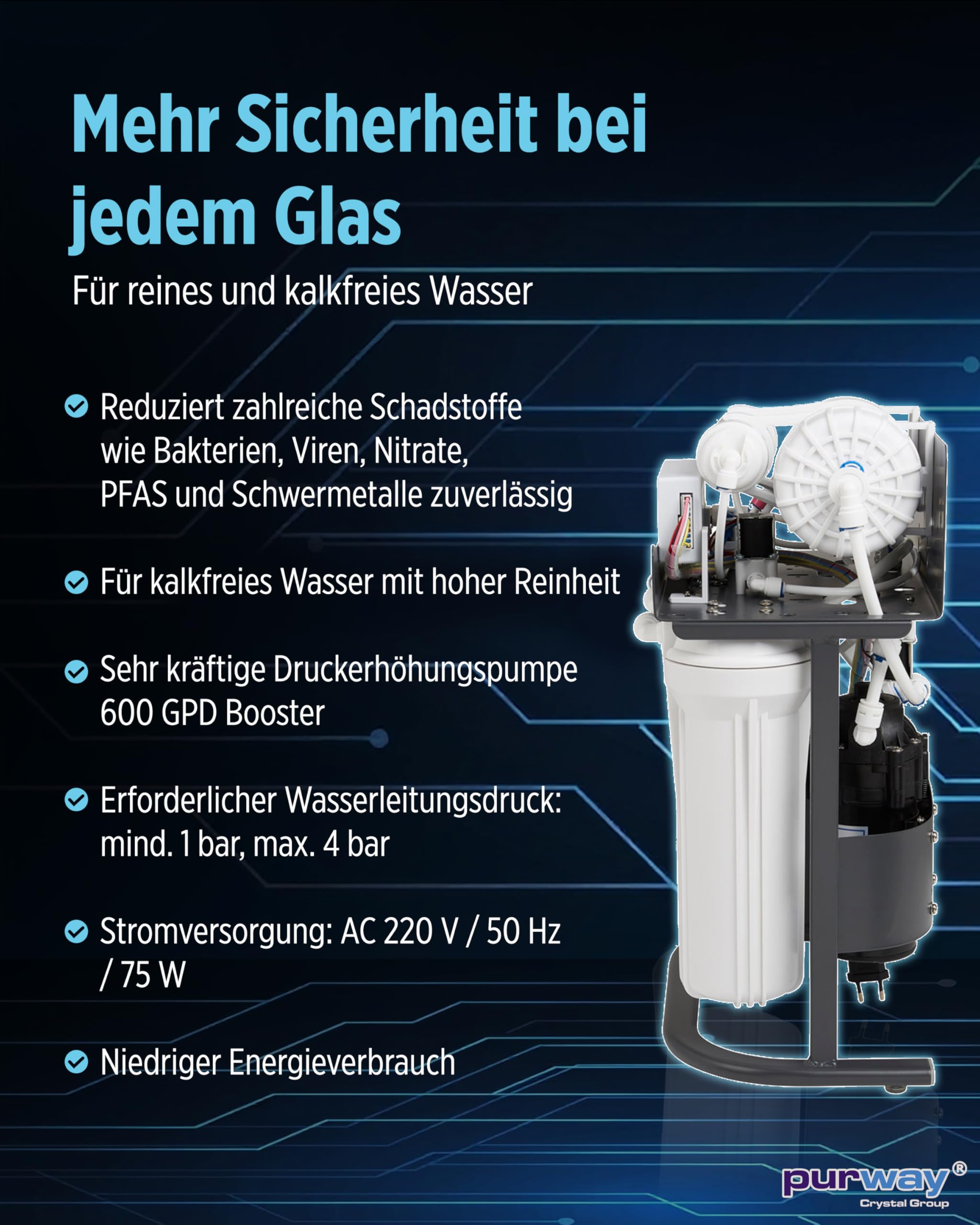 purway® PUR Booster 5 Stufen 600 GPD Direct flow tanklose Osmoseanlage