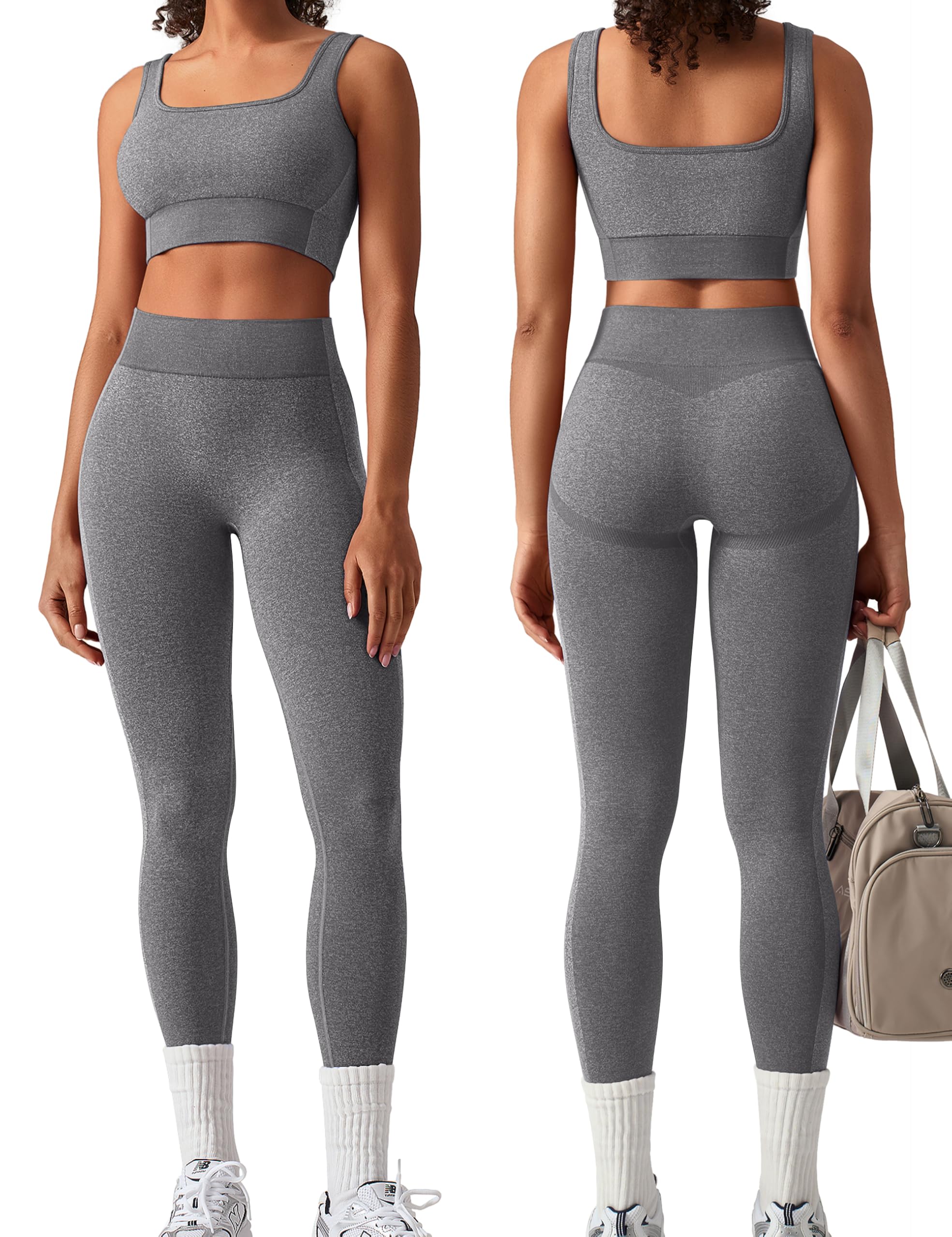 OLCHEE Womens Workout Sets 2 Piece Seamless Square Neck - Sports Bras | Mubboo