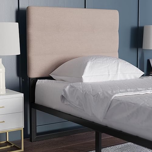 Miniatura 4 de EMMA + OLIVER Gannon - Cabecero tamaño individual, tapicería de tela color gris topo, altura ajustable, montaje en 30 minutos o menos, adecuado para