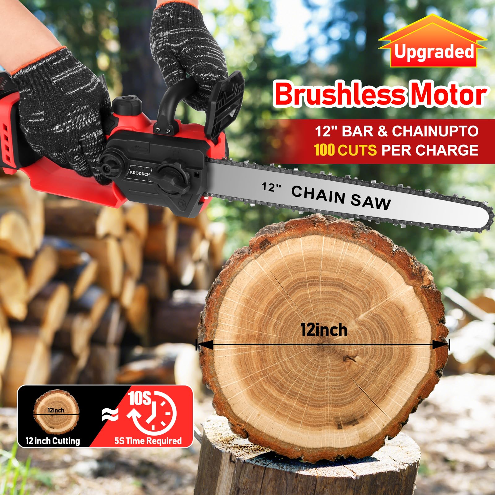 Mini motosierra inalámbrica compatible con batería Milwaukee M18 de 18 V (sin batería) motosierra eléctrica de mano sin escobillas de 12 pulgadas con engrasador automático y bloqueo de seguridad, para