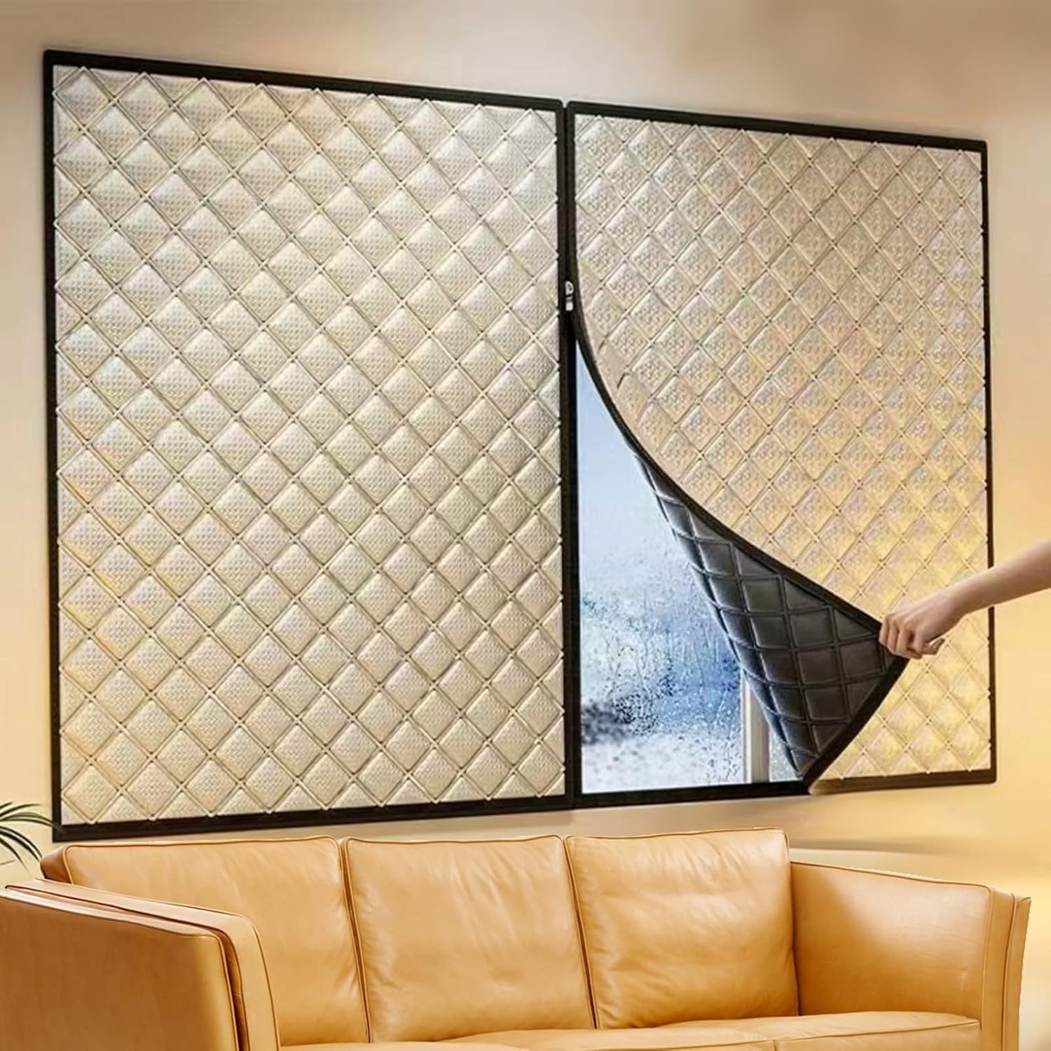 Window Insulation Thermal Curtain for Winter, Soundproof Insulated Window Cover, Film Windows Insulation Kit, Zipper Opening, Windproof, Keep Warm(71" W x 63" H)