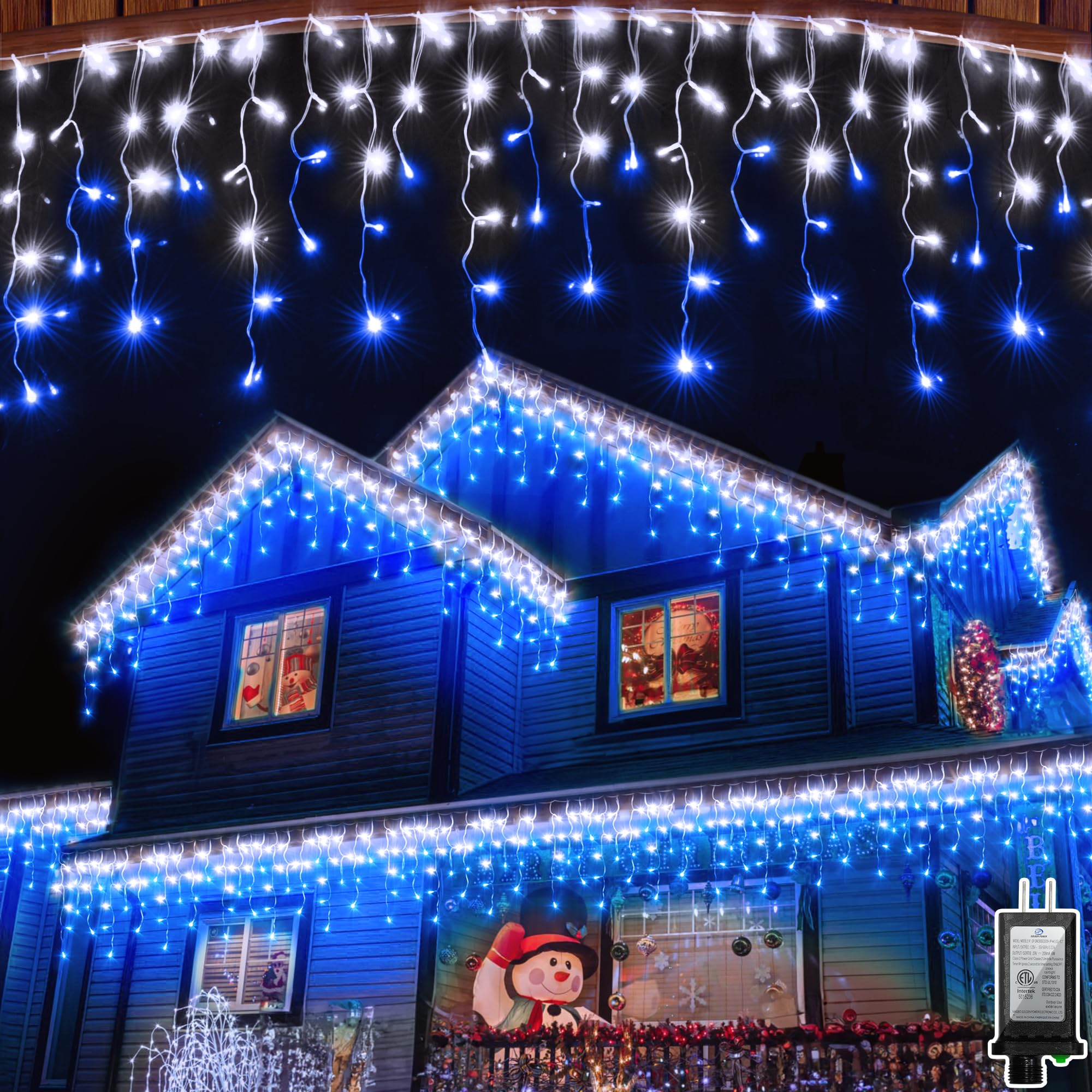 648 LED Christmas Lights with 144 Drops, 66ft Christmas String Lights with 8 Modes, Waterproof Outdoor Decorations Fairy Lights with Timer Memory for Xmas Party Patio Window Fence Blue & Cool White