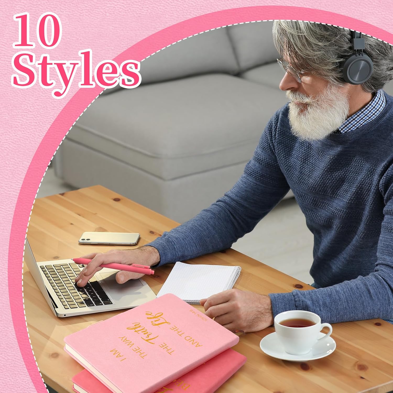 Thenshop 20 Pcs Christian Gifts Bulk 10pcs Pink Leather Christian Journals for Women Bible Leather Notebooks with 10pcs Neutral Pens Inspirational A5 Prayer Journals for Women Church Gift