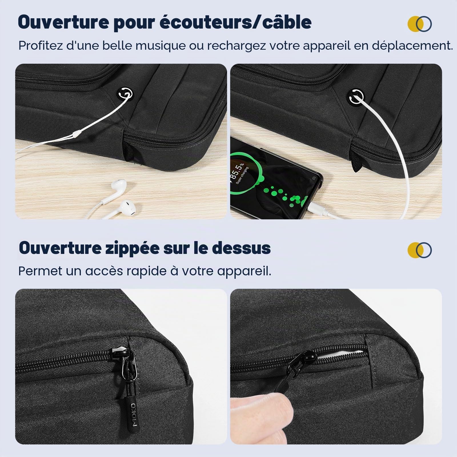 MoKo 9-11" Sacoche pour Tablette, Convient à 11" iPad Air M3, iPad A16 2025, Pro 11 M4, iPad 10/9/8/7th, Tab S8/S9 11, Sac Multifonctionnel avec bandoulière et Port pour Casque d'écoute, Noir