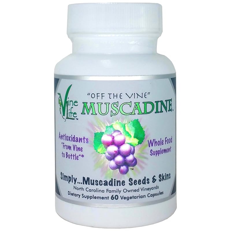 Vine Life Muscadine Cápsulas de sementes e cascas de uva muscadine 650 mg, 60 cápsulas