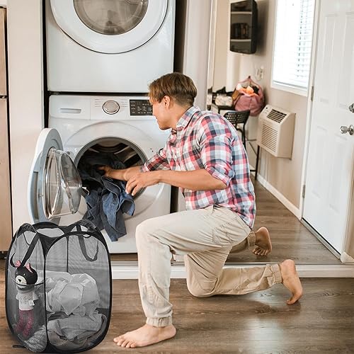 Miniatura 5 de Cesta plegable para ropa sucia, bolsa de malla plegable para lavandería, extra grande, 28 x 16 x 16 pulgadas, paquete de 2 (negro + azul)