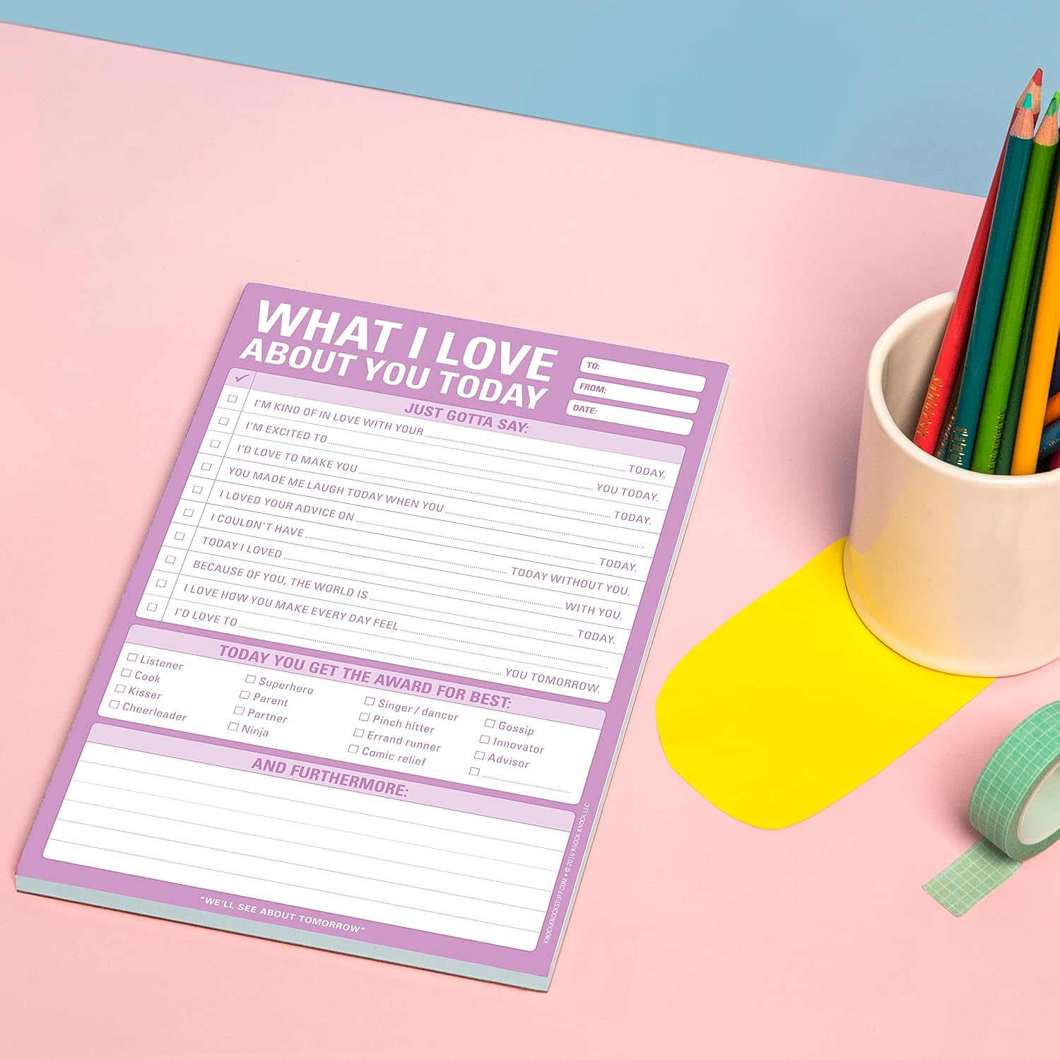 Knock Knock What I Love about You Today Pad, Checklist Love Notes Pad, 6 x 9-inches
