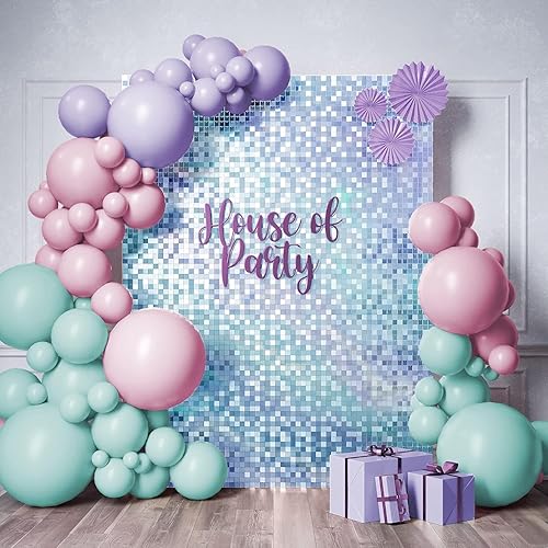 Miniatura 7 de HOUSE OF PARTY - Paneles de fondo de pared con lentejuelas cuadradas de arcoíris (paquete de 24 unidades), fondo de fotos con purpurina para