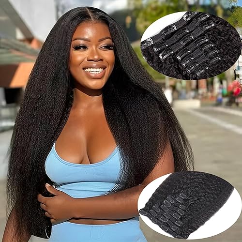 Miniatura 2 de QiaQiaRing Extensiones de cabello humano lacio brasileño con clip, grado 10A, 8 unidades, 4.23 onzas, 12 pulgadas, extensiones de cabello lacio afro